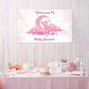 Pink Little Fairy in Clouds Baby Shower Welcome Banner