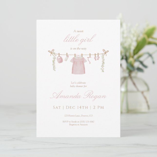Pink Little Girl Baby Shower Invitation (Standing Front)