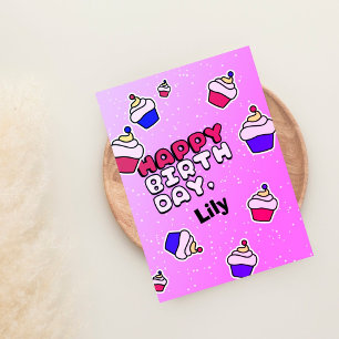 PInk Little Girl Cupcake Birthday Greeting Card