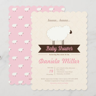 Pink Little Lamb Baby Girl Shower Invitation