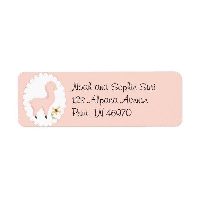 Pink Little Llama Paper Return Address Label (Front)