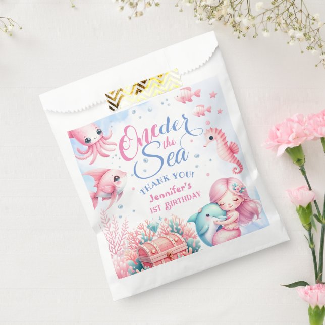 Pink Little Mermaid Cute Ocean Girl 1st Birthday  Favour Bag (Sealed)