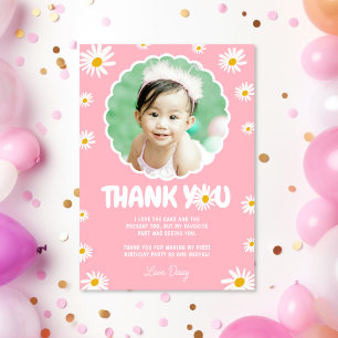 Pink Little Miss ONEderful Daisy 1st Birthday Thank You Card