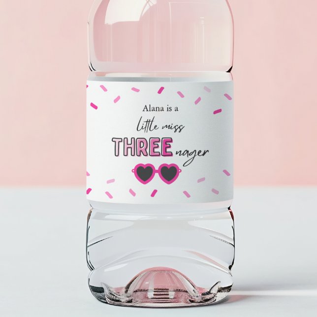 Pink Little Miss Threenager Water Bottle Labels (Creator Uploaded)