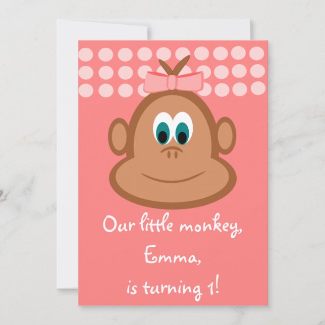 Pink Little Monkey Children's Birthday Invitations (Front)