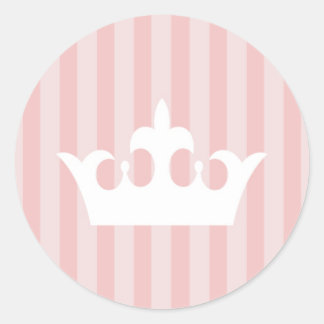 Pink Little Princess Crown Striped Baby Classic Round Sticker