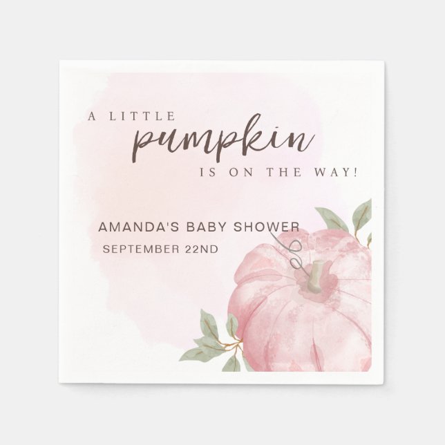 Pink Little Pumpkin Autumn Fall Baby Shower Napkin (Front)