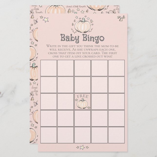 Pink Little Pumpkin Baby Bingo Baby Shower Game (Front/Back)