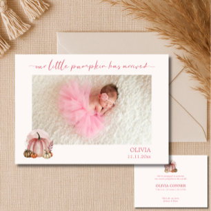 Pink Little Pumpkin Baby Boy Photo Announcement