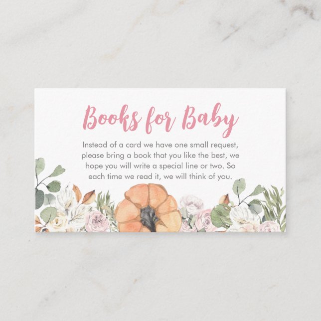 Pink Little Pumpkin Baby Shower Books for Baby Enclosure Card (Front)