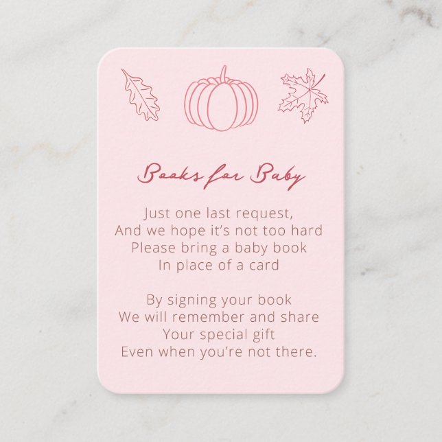 Pink Little Pumpkin Baby Shower Bring A Book  Enclosure Card (Front)
