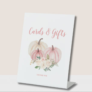 Pink Little Pumpkin Baby Shower Cards Gifts Pedestal Sign