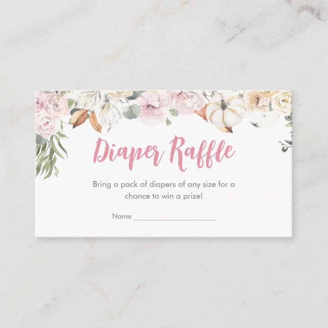 Pink Little Pumpkin Baby Shower Diaper Raffle Enclosure Card (Front)