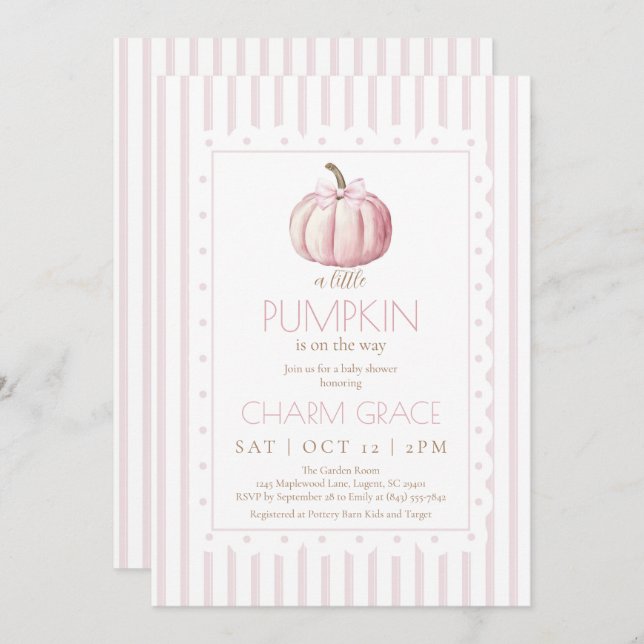Pink Little Pumpkin Baby Shower Invitation (Front/Back)