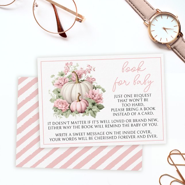 Pink little pumpkin book for baby girl shower enclosure card (Creator Uploaded)