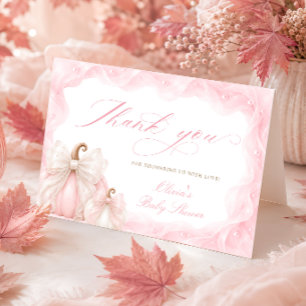 Pink Little Pumpkin Bow Baby Shower Thank You Card