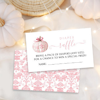 Pink Little Pumpkin Bow Diaper Raffle Baby Shower Enclosure Card