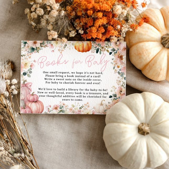 Pink Little Pumpkin Fall Floral Books for Baby Enclosure Card (Pink Little Pumpkin Fall Floral Books for Baby Enclosure Card)