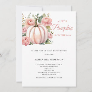 Pink Little Pumpkin Floral Baby Shower Invitation