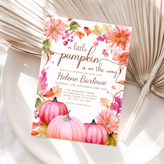 Pink Little Pumpkin Floral Fall Baby Shower Invitation (Pink Little Pumpkin Floral Fall Baby Shower Invitation)