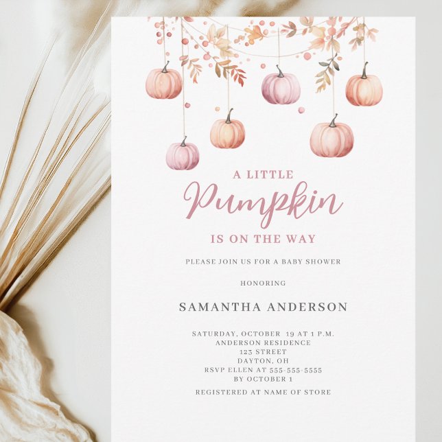 Pink Little Pumpkin Girl Autumn Baby Shower Invitation (Creator Uploaded)