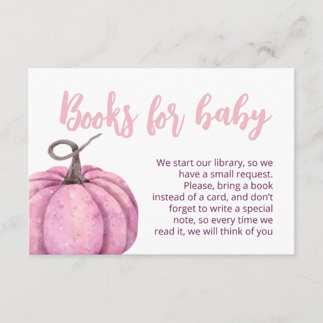 Pink little Pumpkin girl Baby Shower Enclosure Card (Front)