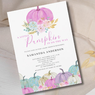 Pink Little Pumpkin Girl Baby Shower Invitation