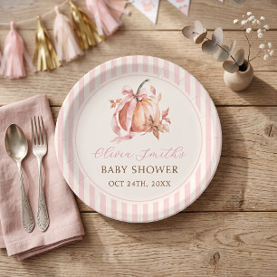 Pink Little Pumpkin Girl Baby Shower Paper Plates
