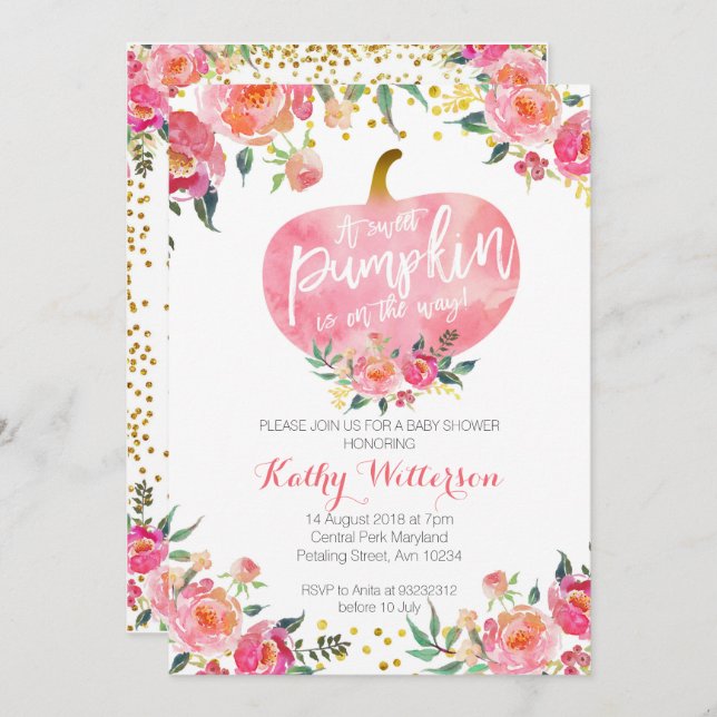 Pink little pumpkin invitation (Front/Back)