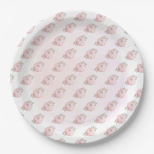 Pink Little Pumpkin Pattern Autumn Baby Shower Paper Plate