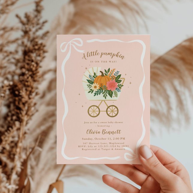 Pink Little Pumpkin Stroller Girl Baby Shower Invitation (Creator Uploaded)
