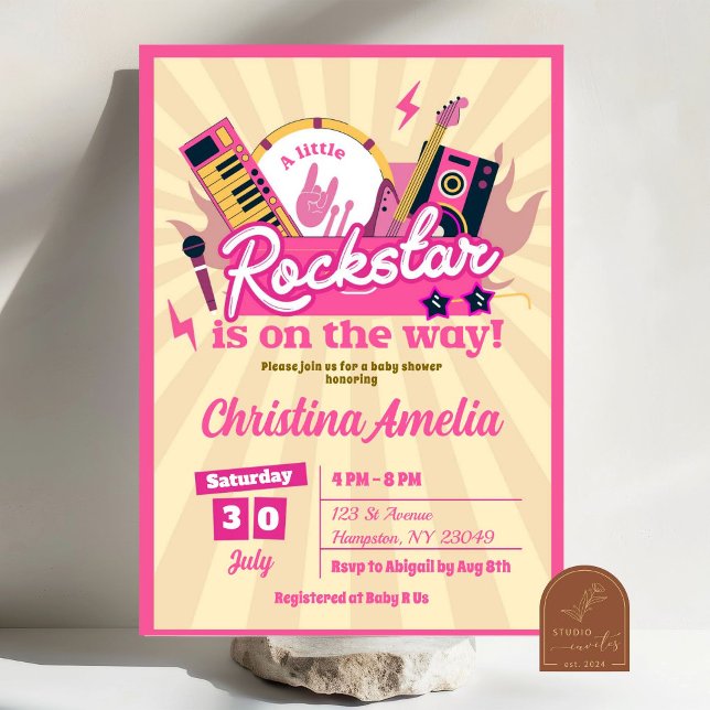 Pink Little Rockstar Girl Baby Shower Invitation (Creator Uploaded)