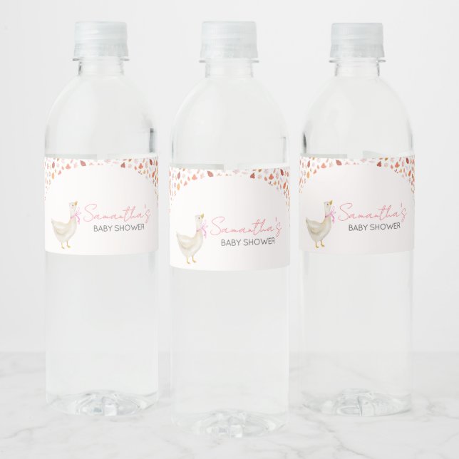 Pink Little Silly Goose Baby Shower Water Bottle Label (Bottles)