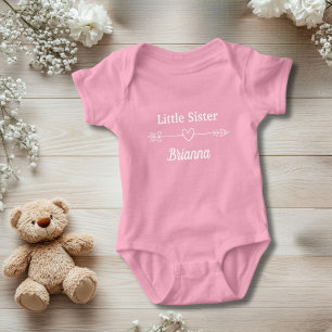 Pink Little Sister Arrow with Heart Boho Baby Girl Baby Bodysuit