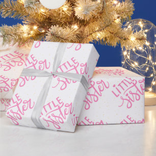 Pink little Sister Typography With glitter Wrapping Paper