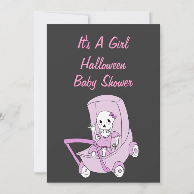 Pink Little Skeleton Baby Shower Invitation Cards (Front)