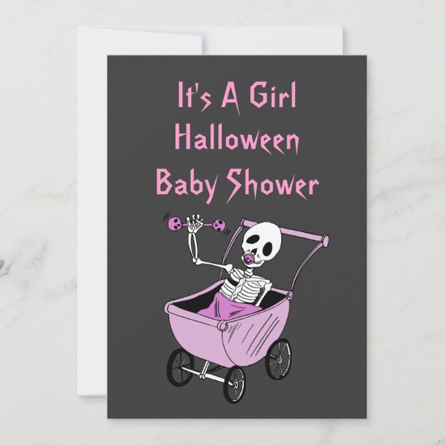Pink Little Skeleton Baby Shower Invitation Cards (Front)