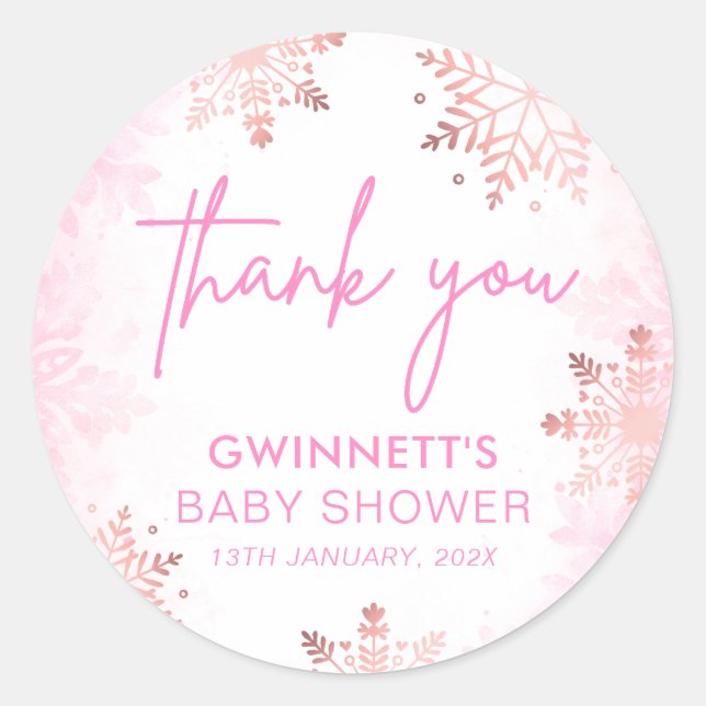 Pink Little Snowflake Girl Baby Shower  Classic Round Sticker (Front)