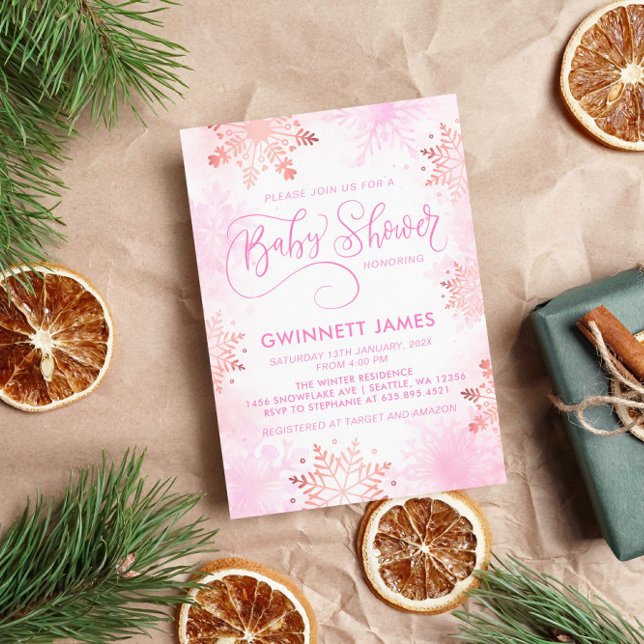 Pink Little Snowflake Girl Baby Shower Invitation (Creator Uploaded)