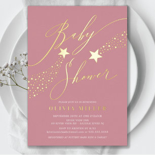 Pink Little Star Baby Shower Foil Invitation