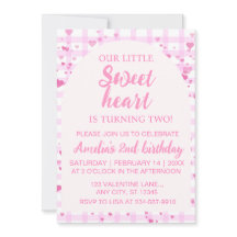 Pink Little Sweetheart Second Birthday Invitation.