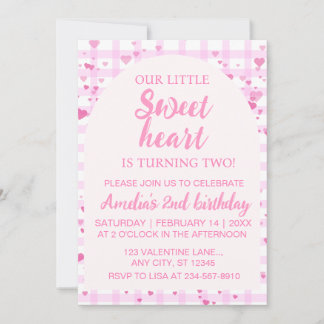 Pink Little Sweetheart Second Birthday Invitation. Invitation