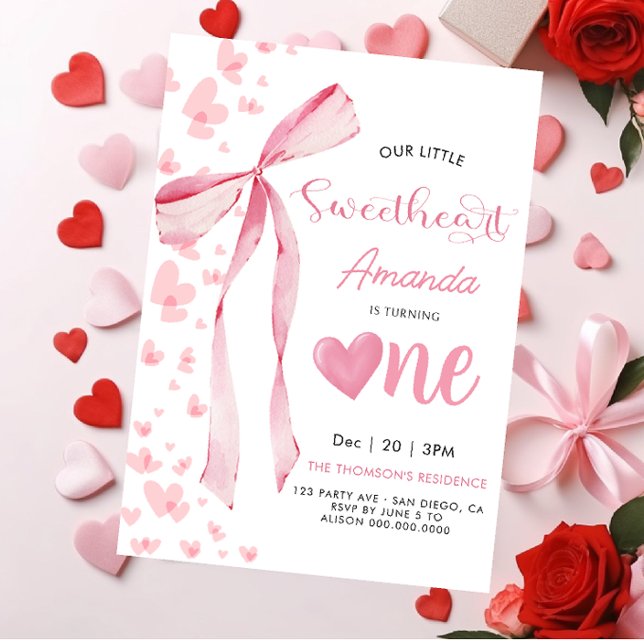 Pink Little Sweetheart Valentine 1st birthday  Invitation (Creator Uploaded)