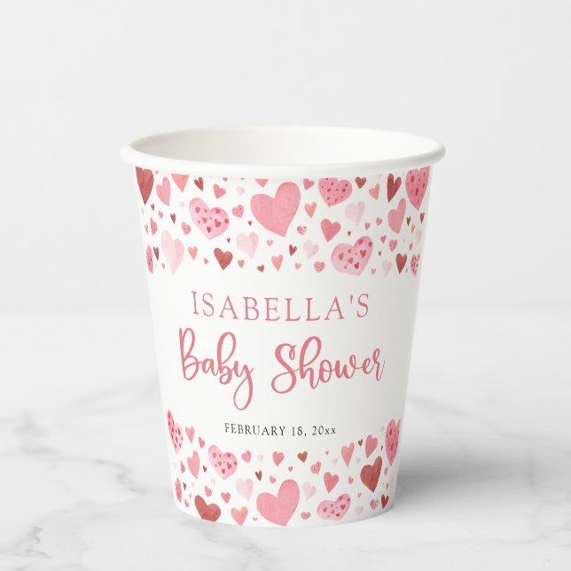 Pink Little Sweetheart Valentine's Day Baby Shower Paper Cups (Front)