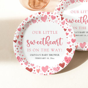 Pink Little Sweetheart Valentine's Day Baby Shower Paper Plate