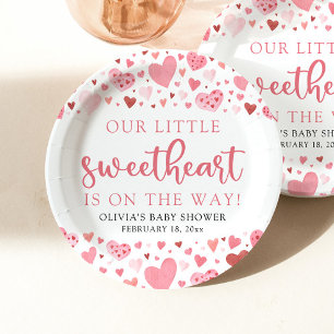 Pink Little Sweetheart Valentine's Day Baby Shower Paper Plate