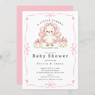 Pink Little Turkey Baby Shower Invite