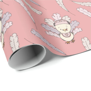 Pink Little Turkey Thanksgiving Baby Girl Wrapping Paper