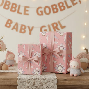 Pink Little Turkey Thanksgiving Baby Girl Wrapping Paper