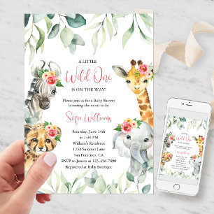 Pink Little Wild One Safari Baby Shower Invitation